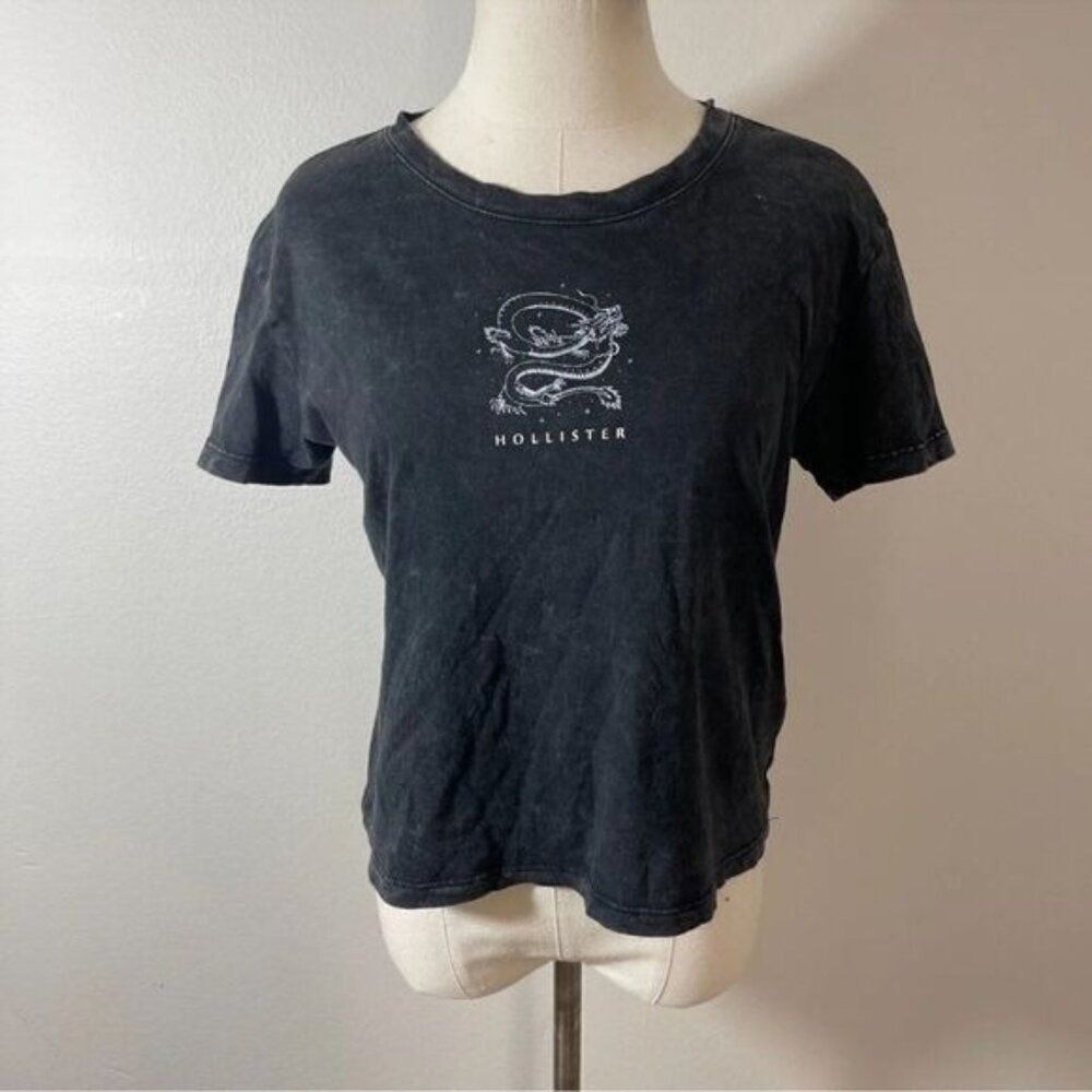 Hollister XS T Tee Shirt Gray Black Acid Wash Dragon